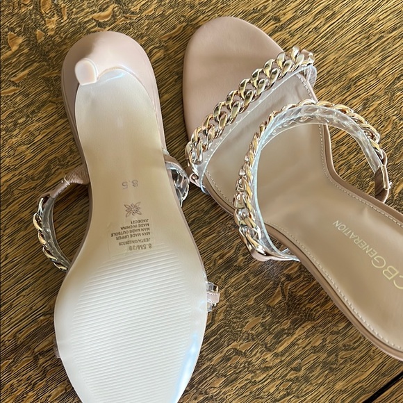 Women's Beige Chain Strap Heels - Picture 3 of 3